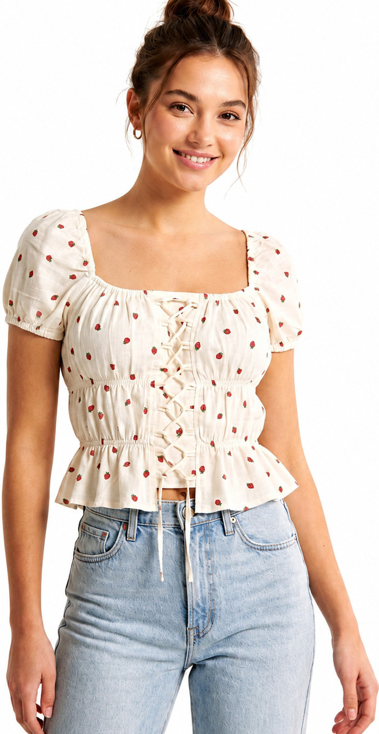 Image of namane Casual Puff Sleeves Self Design Women Yellow Top