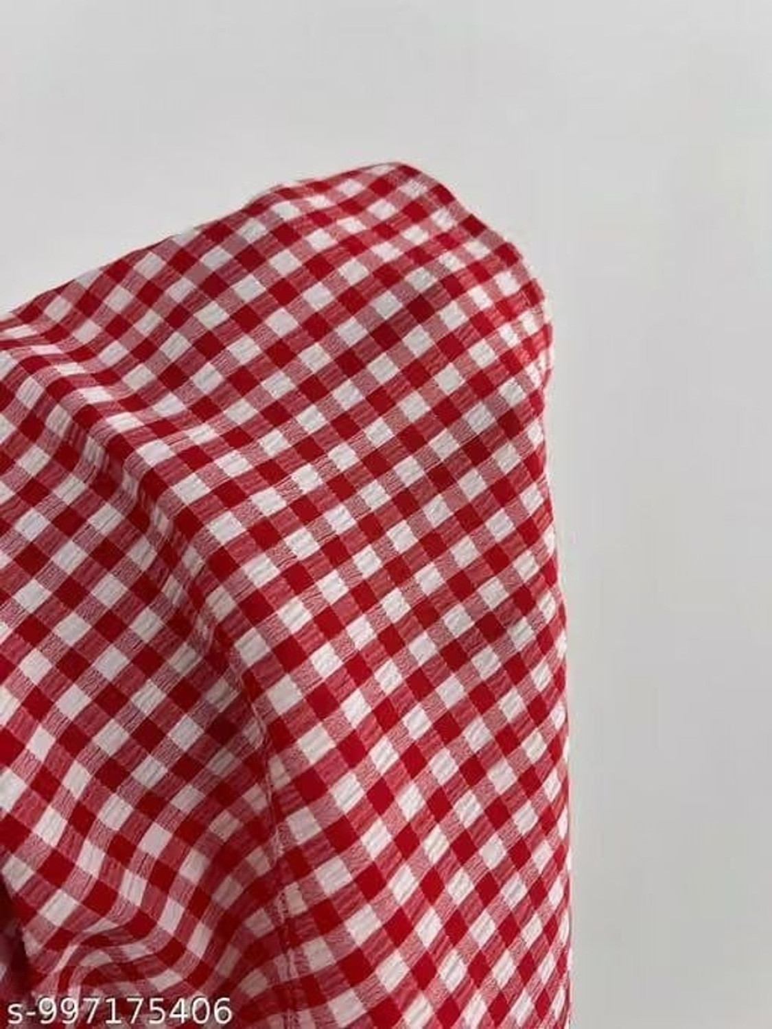 Image of Bullish Casual Puff Sleeves Checkered Women Red, White Top
