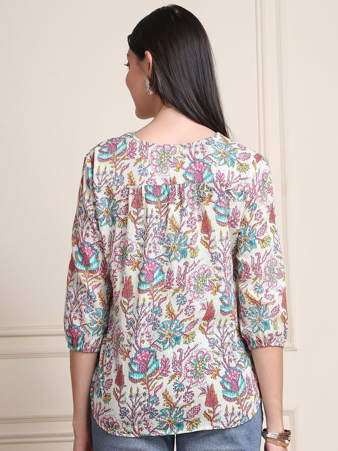 Image of Moda Rapido Casual Puff Sleeves Printed Women Pink Top