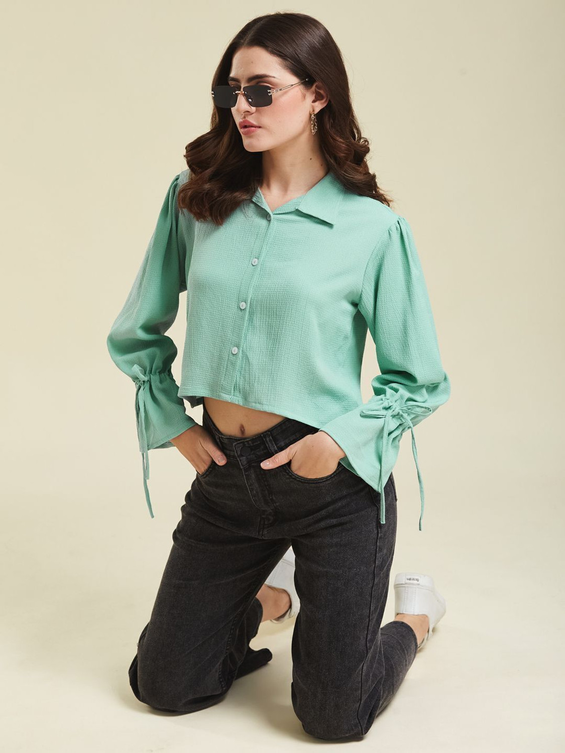 Image of RARE Casual Regular Sleeves Solid Women Black Top