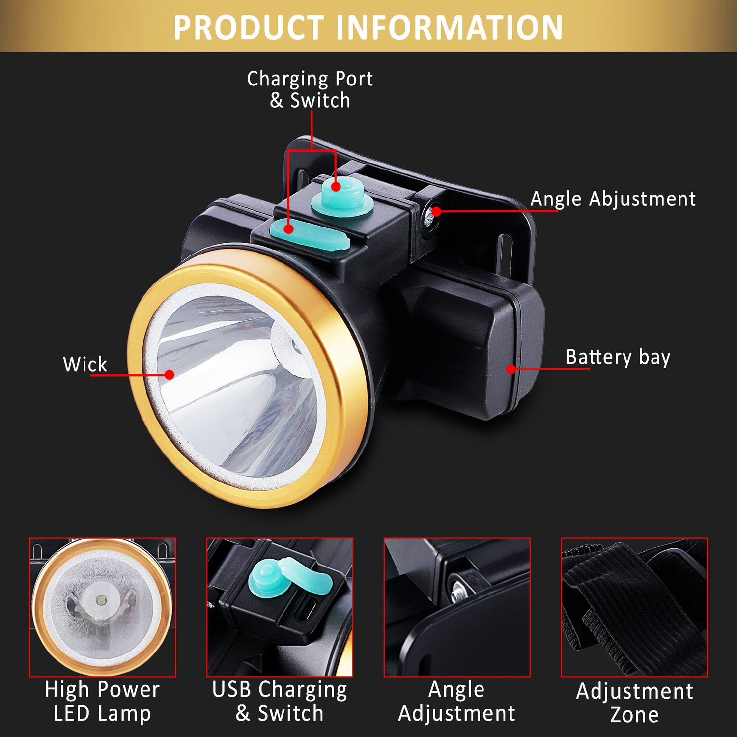 Image of MZ M101 (Rechargeable LED Headlamp) USB Charging 2800mAh battery Waterproof MIZUN Torch (Black, 7.2 cm, Rechargeable)