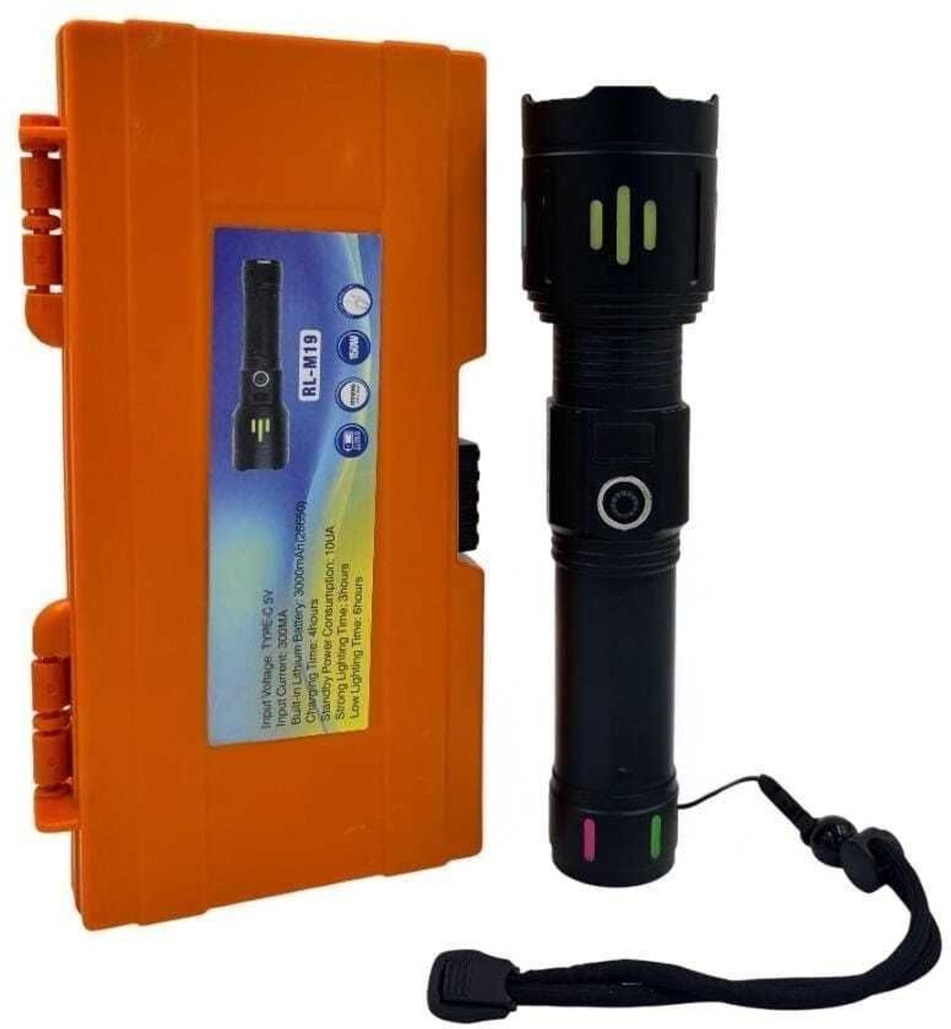 Image of Kay-Joy RL-M39 Type-C Rechargeable LED Torch, 150W, Long Beam Zoom Flashlight Torch (Black, Silver, 16 cm, Rechargeable)