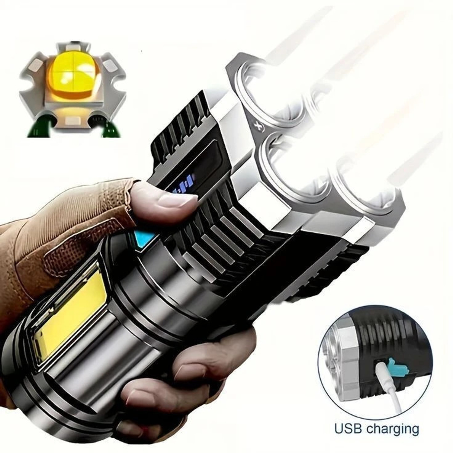 Image of Kay-Joy RL-M16D LED Handheld Flashlight | Type-C Fast Charging | Side COB Light Torch (Grey, 14 cm, Rechargeable)