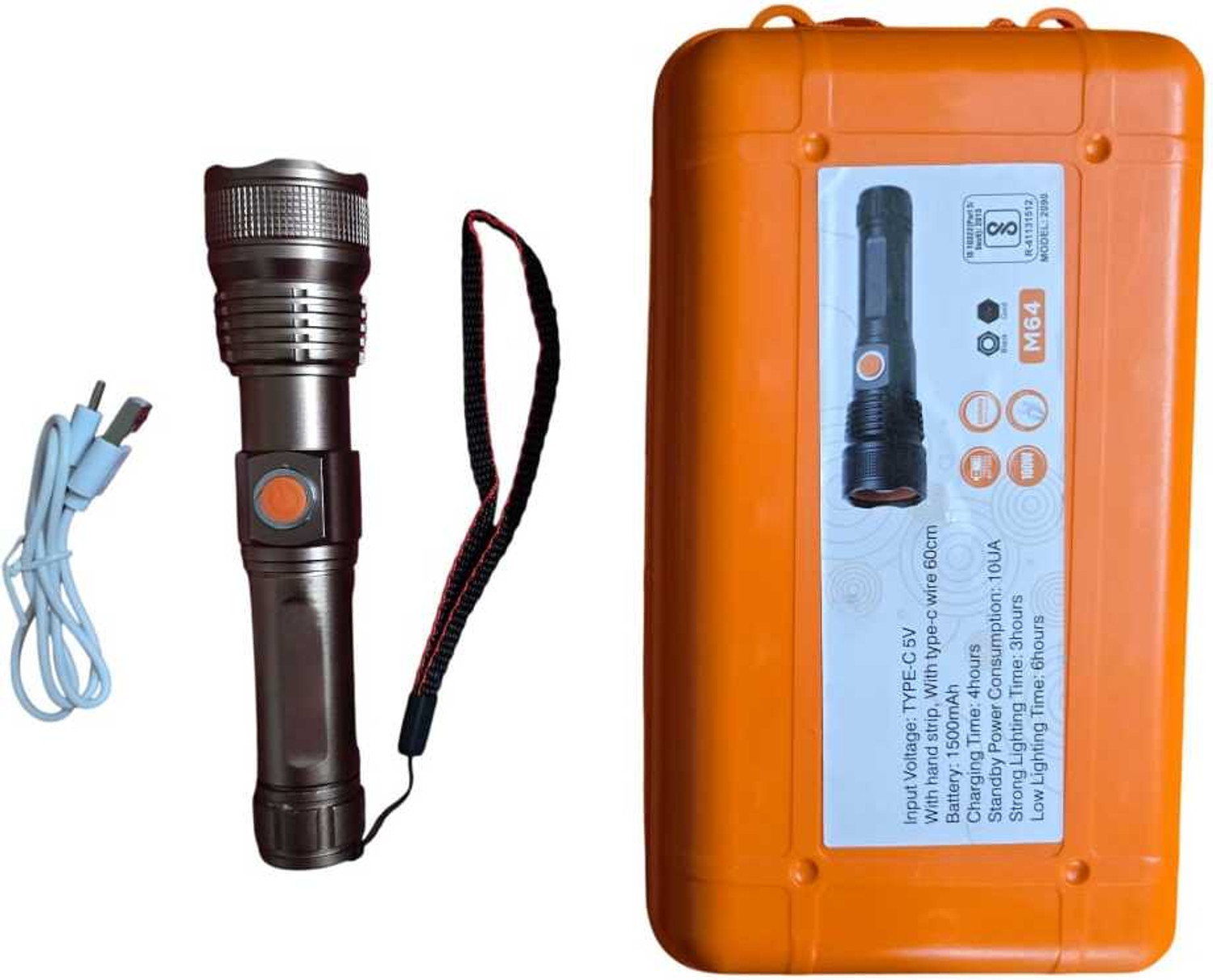Image of Kay-Joy RL-M39 Type-C Rechargeable LED Torch, 150W, Long Beam Zoom Flashlight Torch (Black, Silver, 16 cm, Rechargeable)