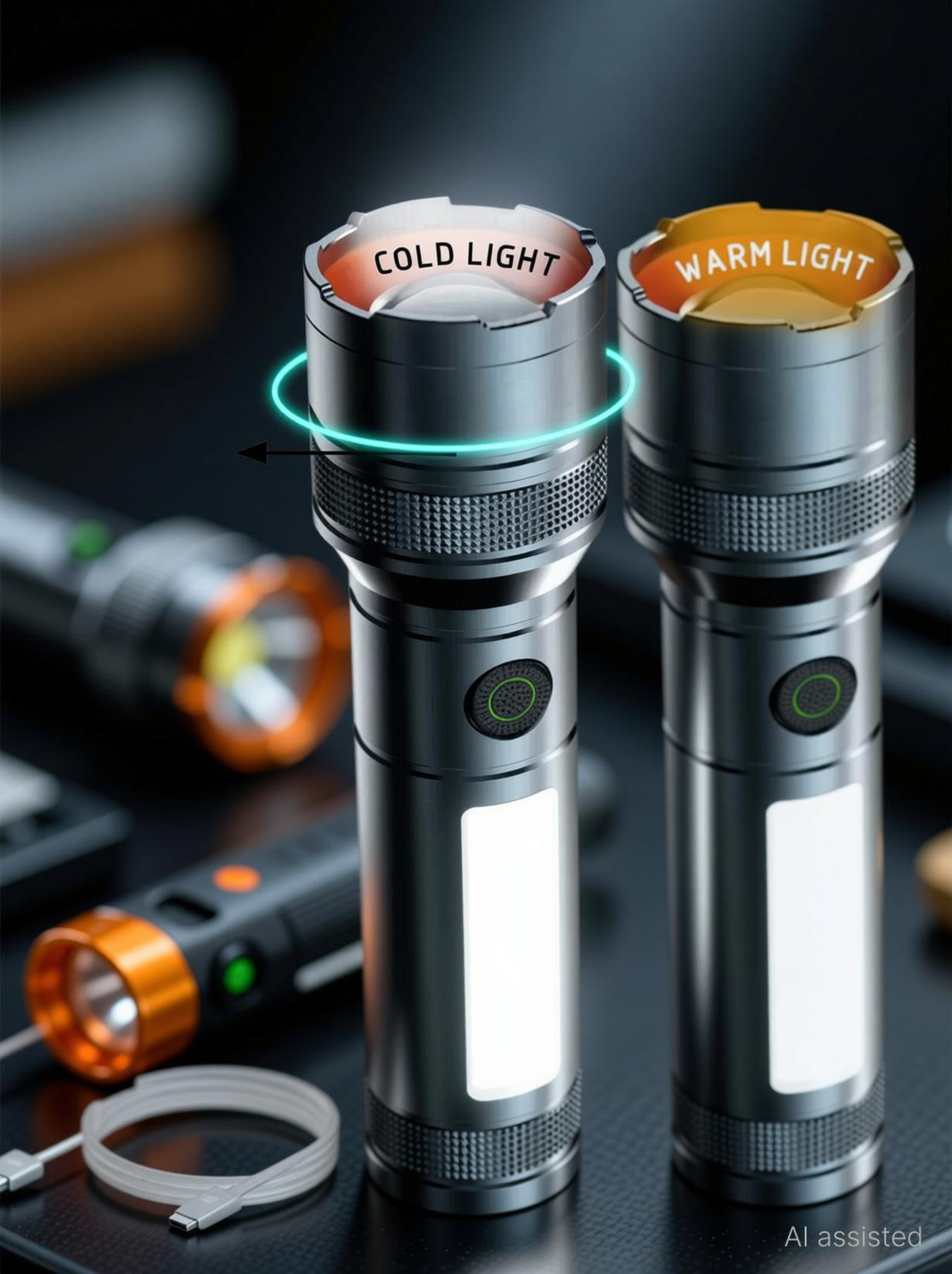 Image of Kay-Joy RL-M16D LED Handheld Flashlight | Type-C Fast Charging | Side COB Light Torch (Grey, 14 cm, Rechargeable)
