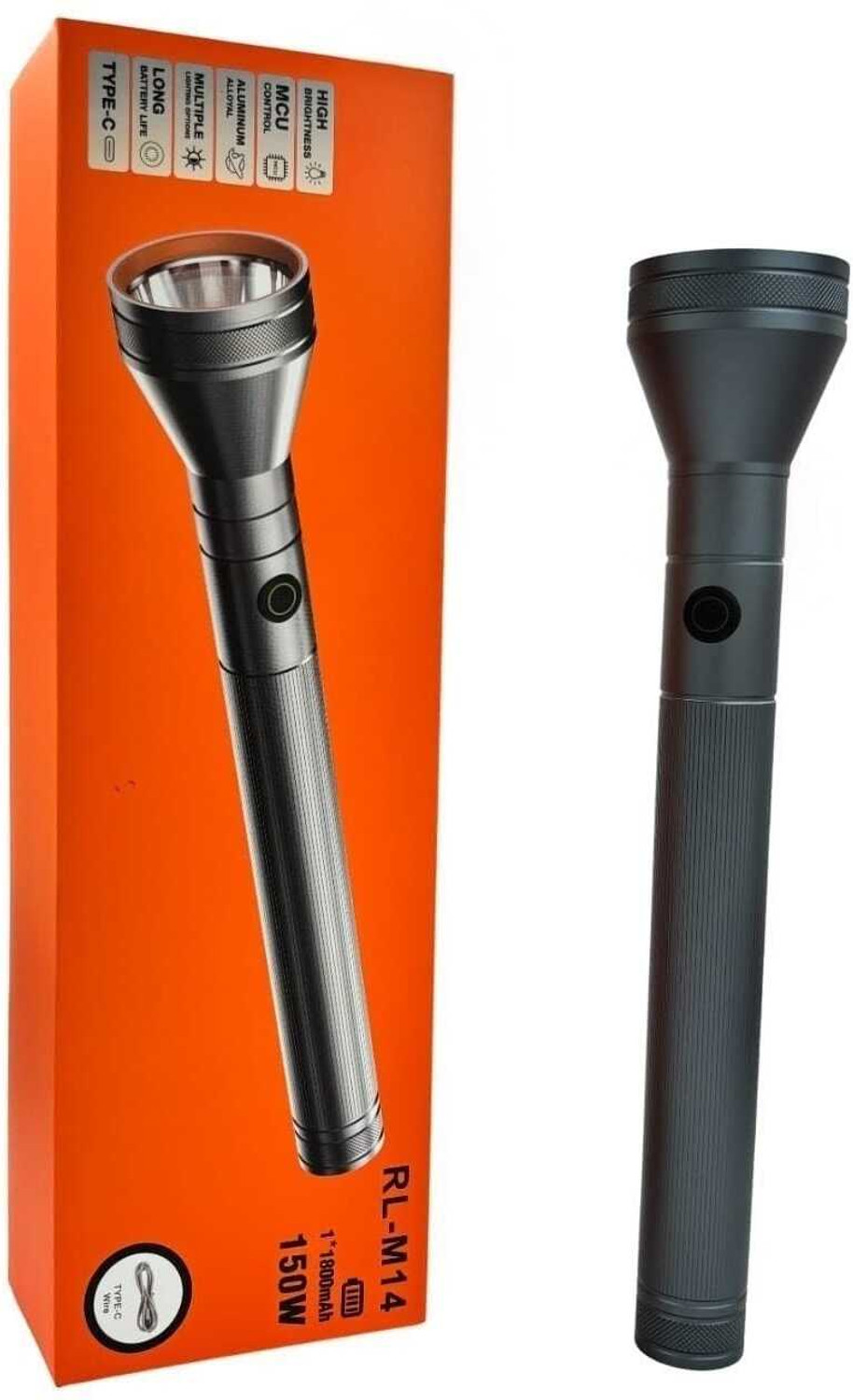 Image of Kay-Joy RL-M16D LED Handheld Flashlight | Type-C Fast Charging | Side COB Light Torch (Grey, 14 cm, Rechargeable)