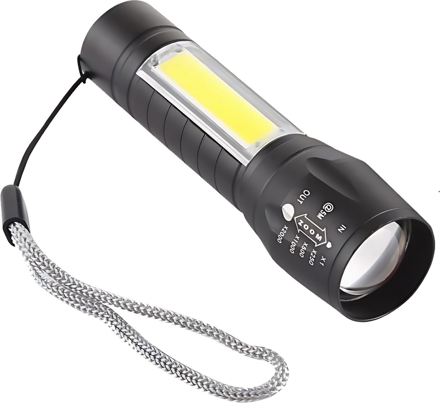 Image of Trendy styler Standard Aluminum COB Tactical Waterproof LED USB Rechargeable 4 hrs Torch Emergency Light (Black)
