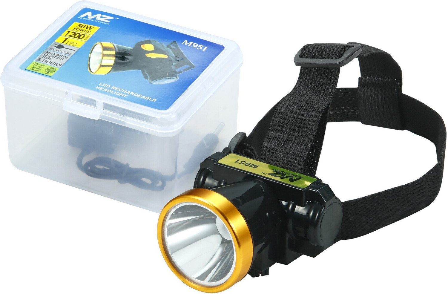 Image of MZ M101 (Rechargeable LED Headlamp) USB Charging 2800mAh battery Waterproof MIZUN Torch (Black, 7.2 cm, Rechargeable)