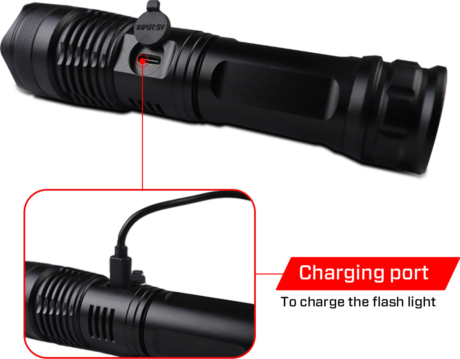 Image of iBELL FL8360S Flashlight, 10W, Multiple Light Modes, Water Resistant, Telescopic Zoom Torch (Black, 16.5 cm, Rechargeable)