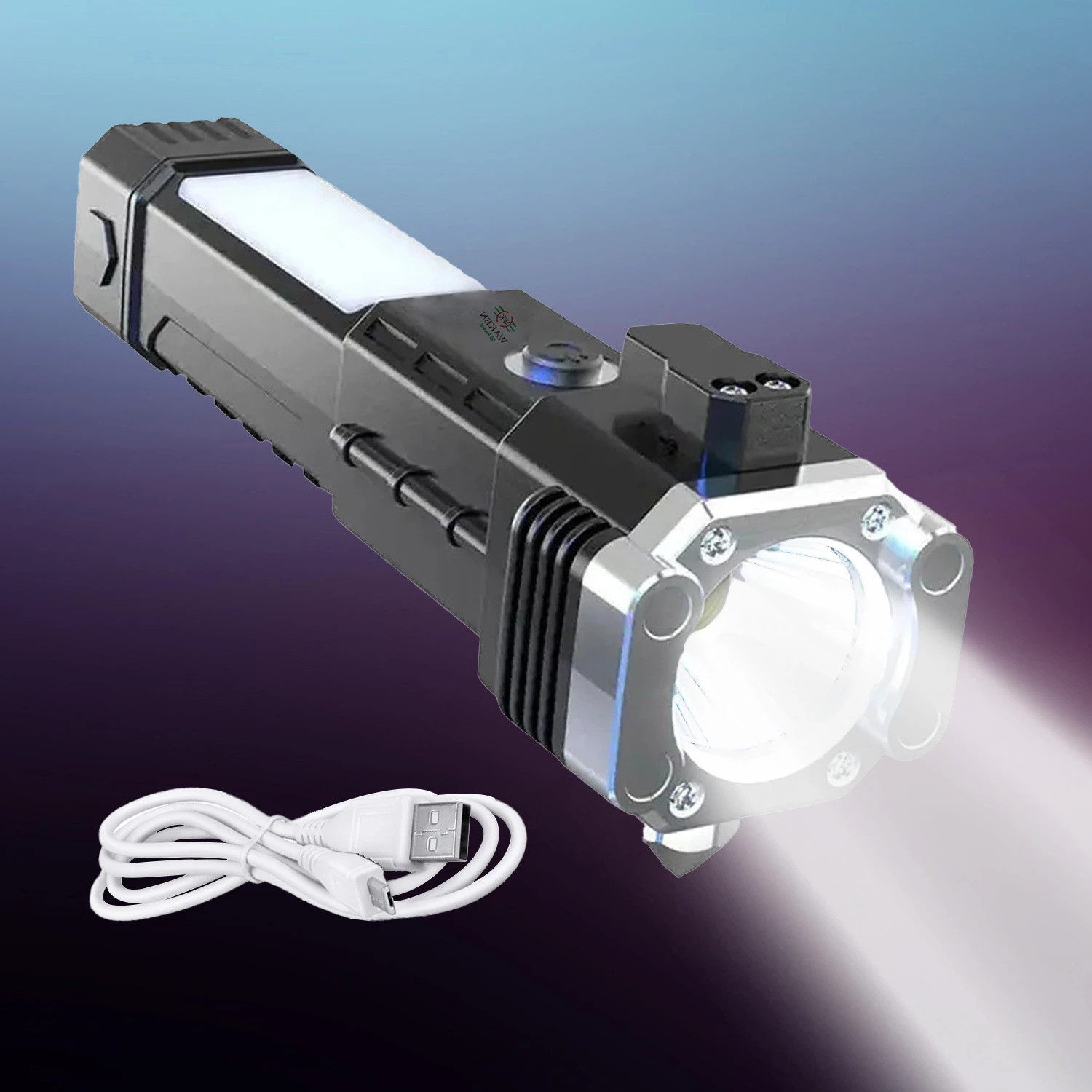 SEBON LED Flashlight with Magnets, hammer with 4 in 1 option - M3 Torch (Black, 15 cm, Rechargeable) - Image 1