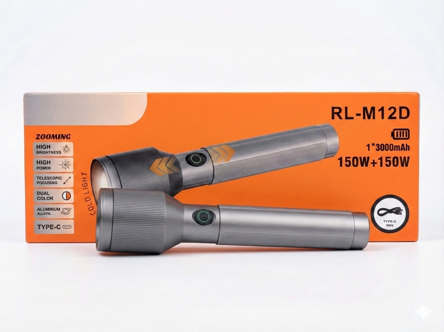Image of Kay-Joy RL-M16D LED Handheld Flashlight | Type-C Fast Charging | Side COB Light Torch (Grey, 14 cm, Rechargeable)