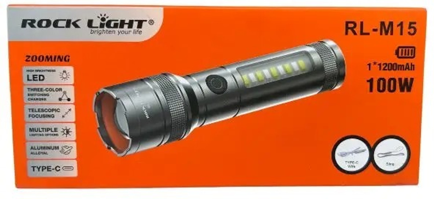 Image of Kay-Joy RL-M16D LED Handheld Flashlight | Type-C Fast Charging | Side COB Light Torch (Grey, 14 cm, Rechargeable)