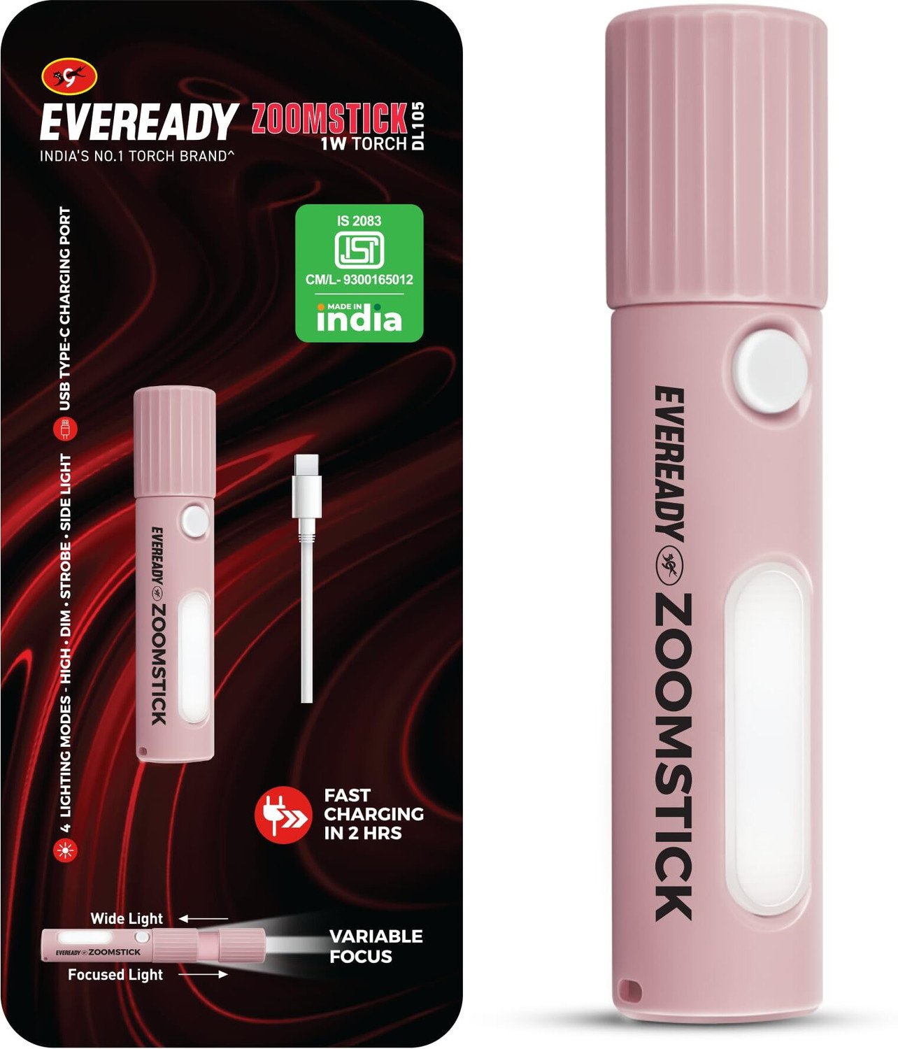 Image of EVEREADY DL105 Zoomstick with Variable Focus Torch (Multicolor, 10 cm, Rechargeable)