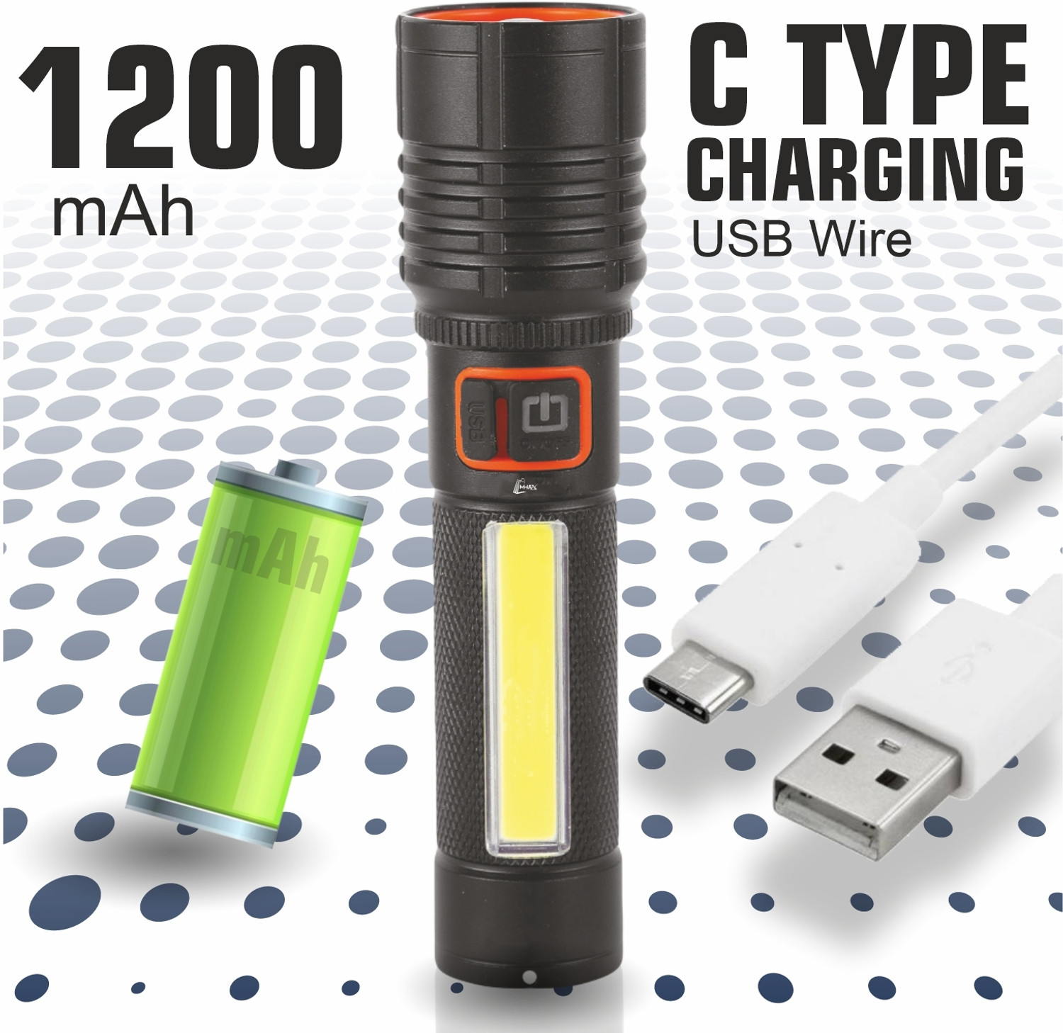 Image of Sagaft A263 Super Bright LED Torch | Portable Flashlight for Camping & Hiking Torch (Multicolor, 11 cm, Rechargeable)