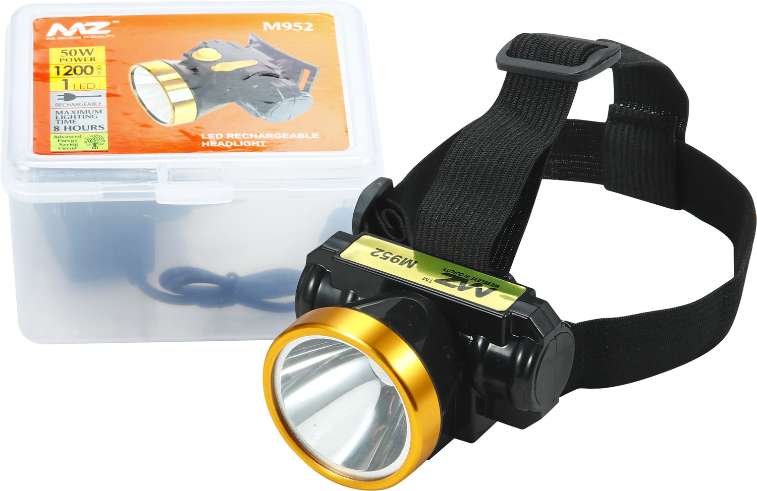 Image of MZ M102 (Rechargeable LED Headlamp) USB Charging 2800mAh battery Waterproof MIZUN Torch (Black, 7.2 cm, Rechargeable)
