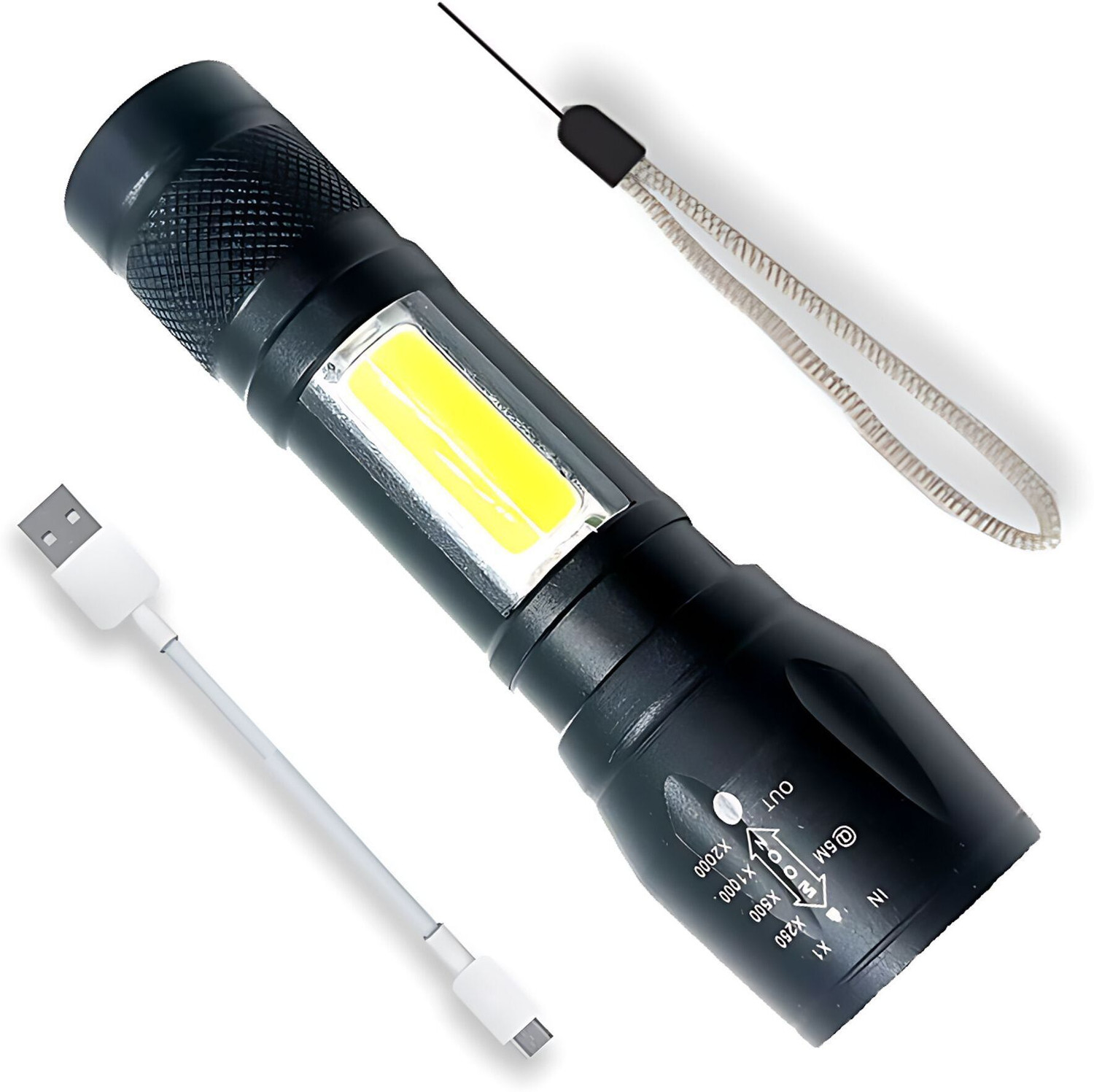 Image of Trendy styler Standard Aluminum COB Tactical Waterproof LED USB Rechargeable 4 hrs Torch Emergency Light (Black)