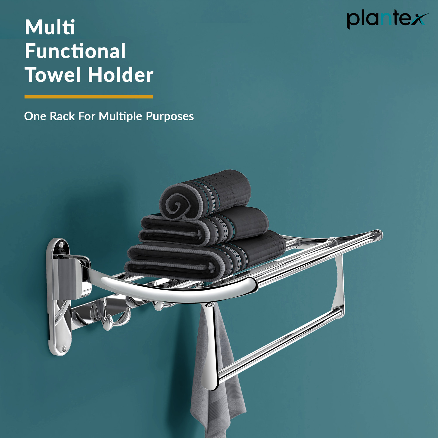 Image of IMPULSE Pitru Premium Stainless Steel Folding Towel Rack /Towel Stand /Hanger /Bathroom Accessories(18 Inches) Chrome Plated Towel Holder (Stainless Steel)