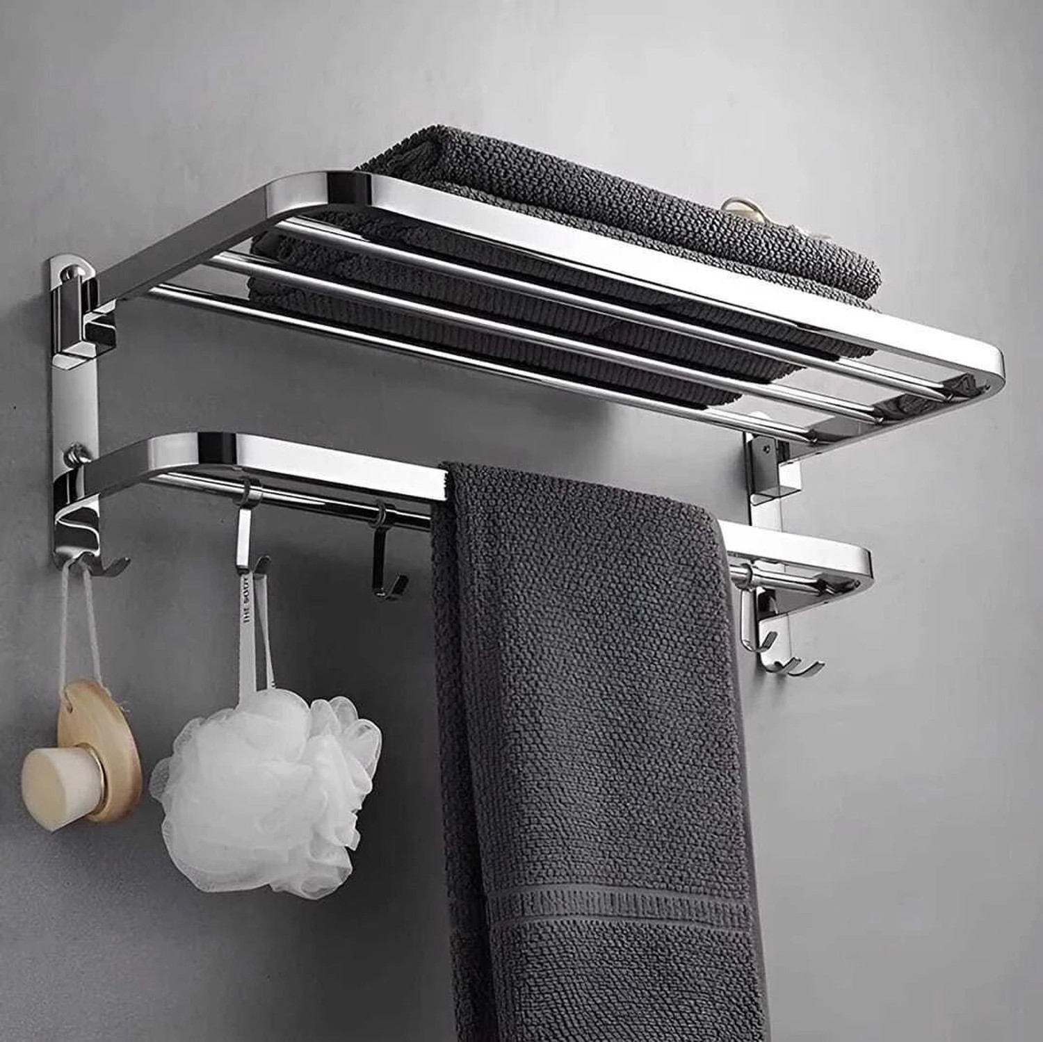 Image of IMPULSE Pitru Premium Stainless Steel Folding Towel Rack /Towel Stand /Hanger /Bathroom Accessories(18 Inches) Chrome Plated Towel Holder (Stainless Steel)