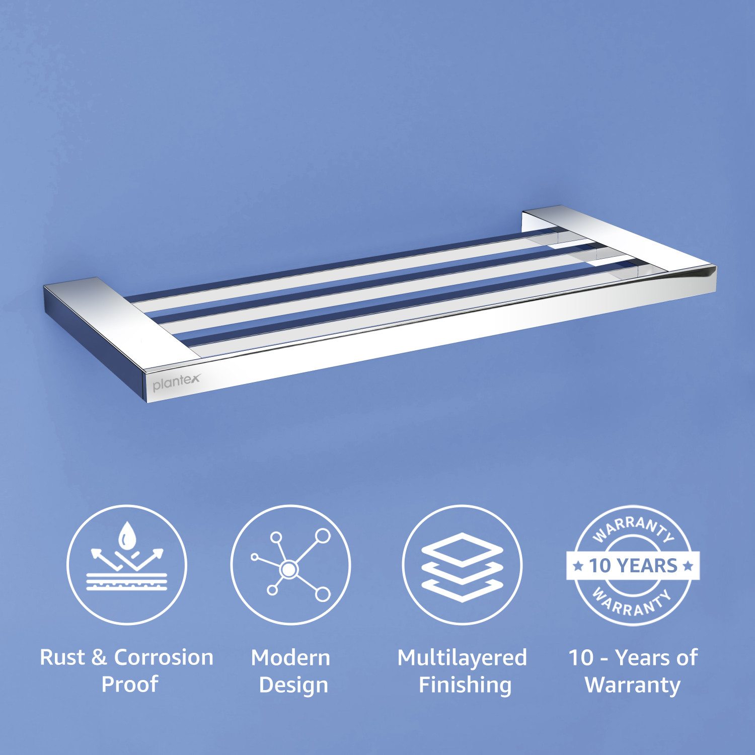 Image of Plantex Towel Holder for Bathroom /18 Inch Towel Rack /Towel Hanger /Towel Stand- (AU-08) Silver - Chrome Towel Holder (Brass)