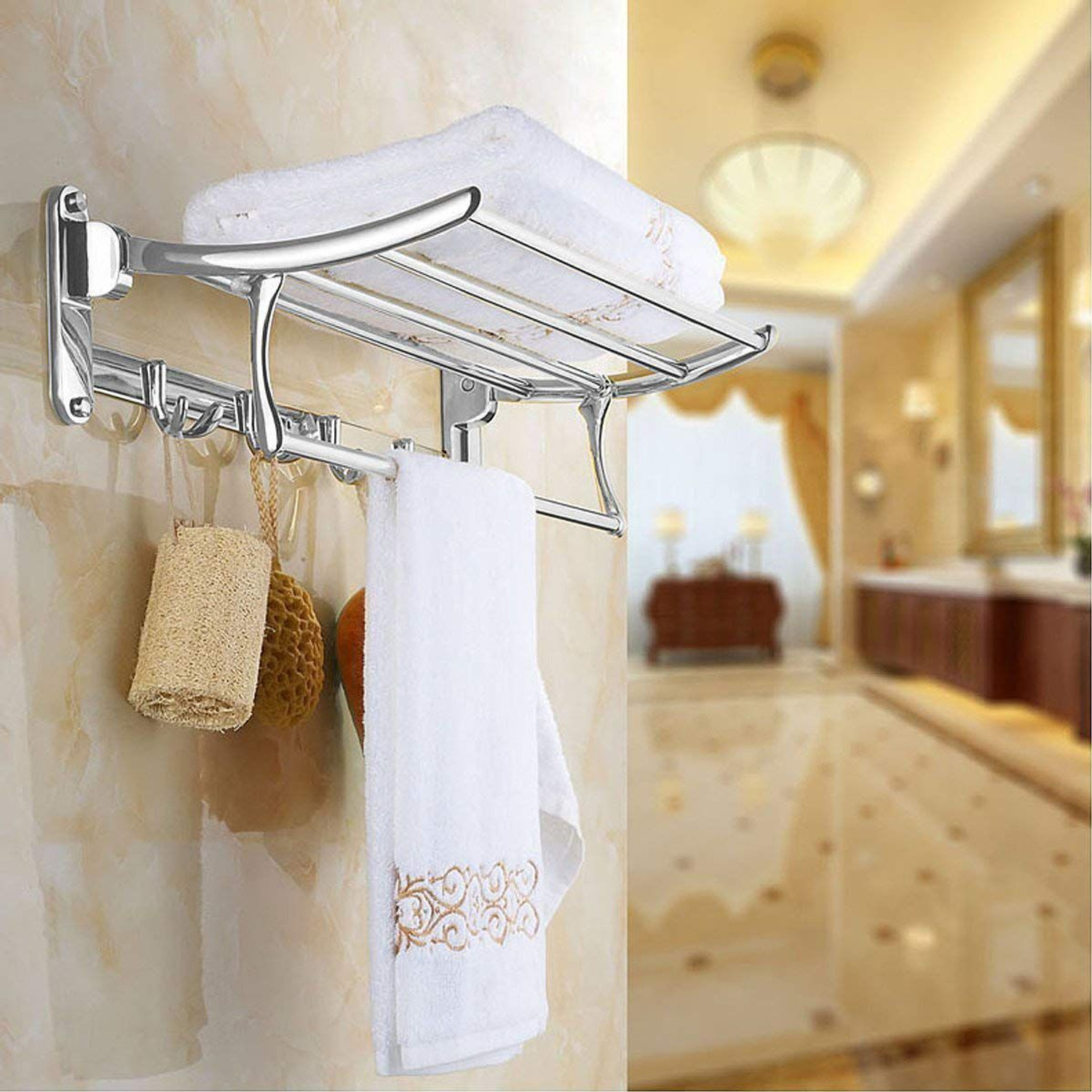 Image of IMPULSE Pitru Premium Stainless Steel Folding Towel Rack /Towel Stand /Hanger /Bathroom Accessories(18 Inches) Chrome Plated Towel Holder (Stainless Steel)