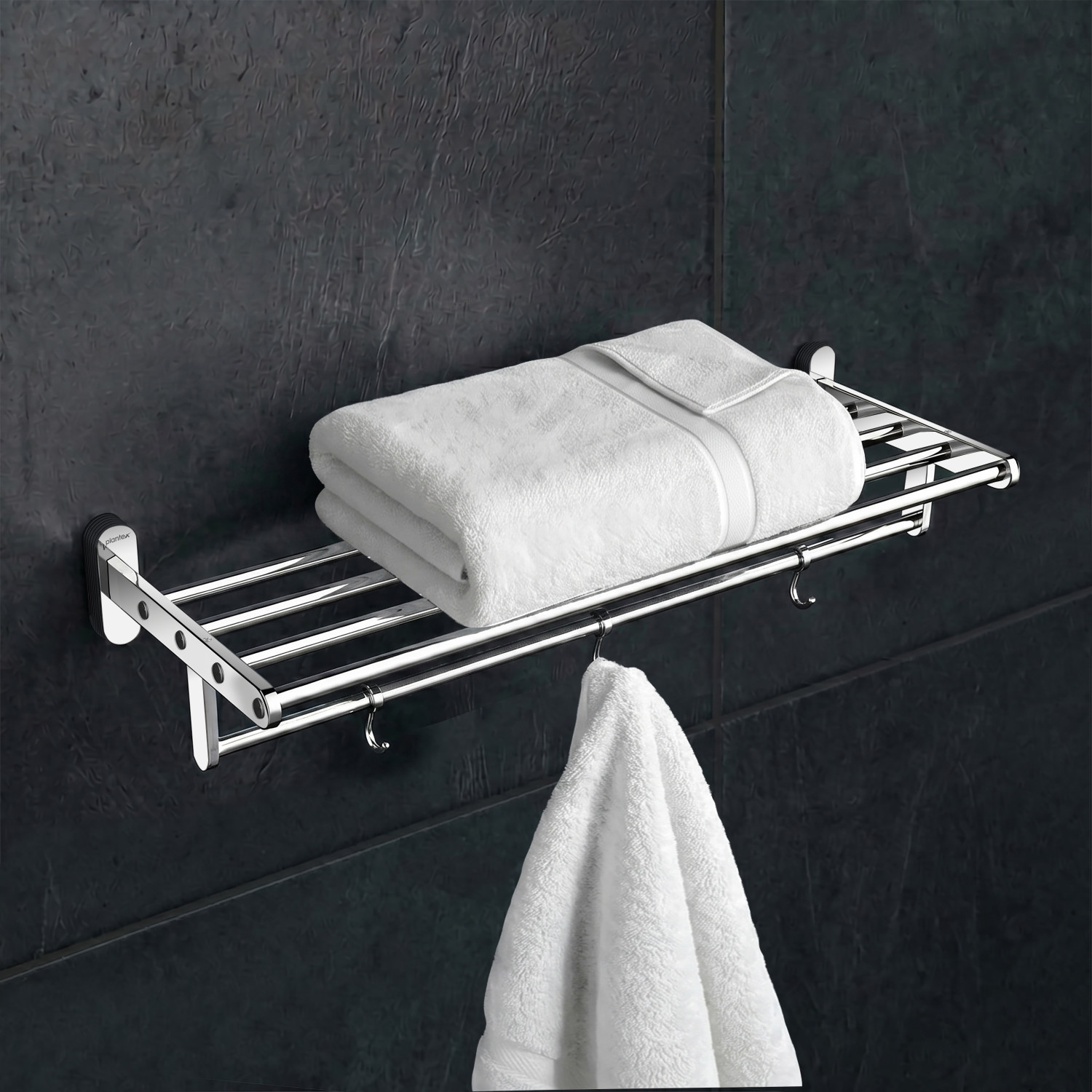 Image of Plantex Towel Holder for Bathroom /18 Inch Towel Rack /Towel Hanger /Towel Stand- (AU-08) Silver - Chrome Towel Holder (Brass)