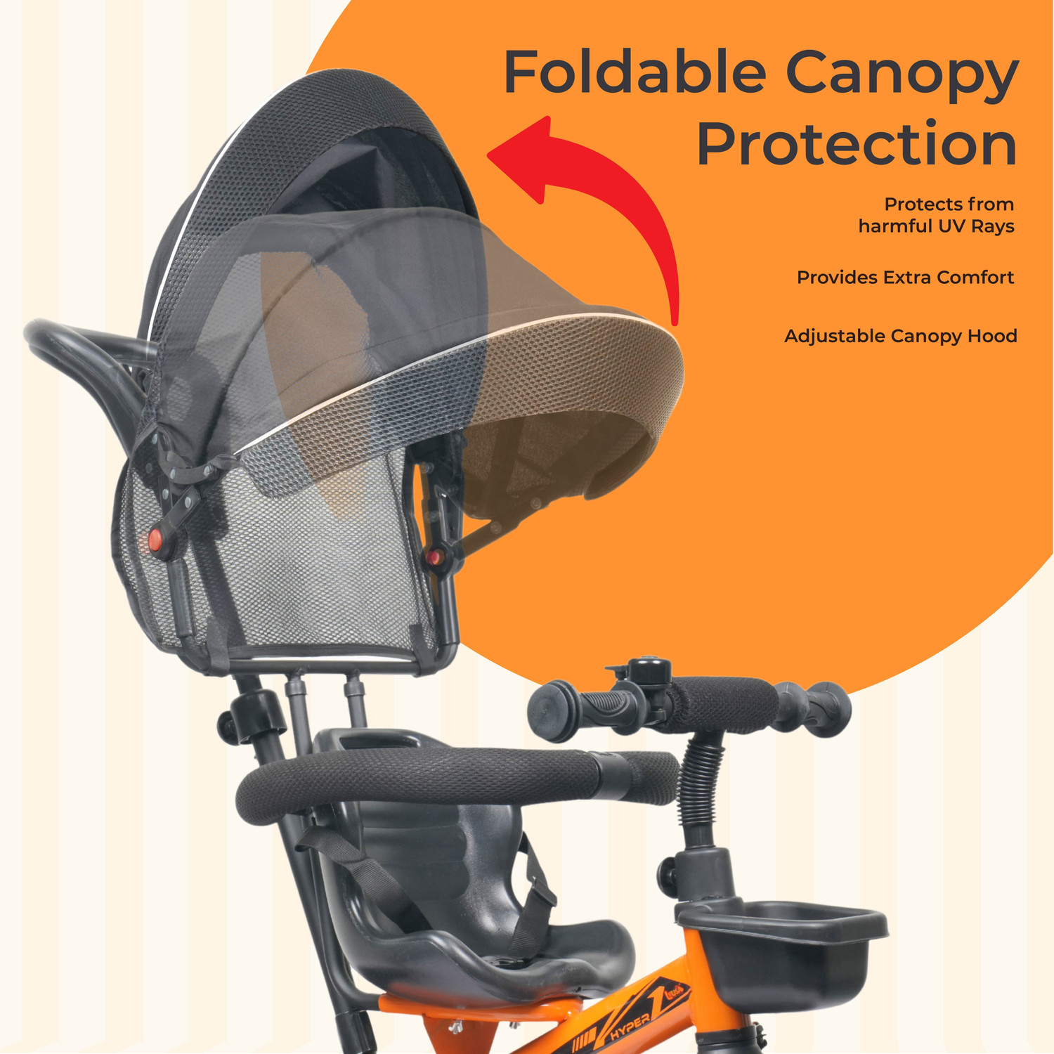 Image of Little lions Hyper Pro Orange Hyper 500 PRO Canopy /Plug N Play Trike /Baby Tricycle with Parental Control Tricycle (Orange)
