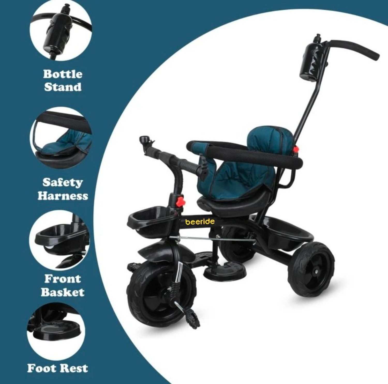 Image of DUGGI MUGGI Musical Panda Magic Car for Kids Rideons & Wagons Non Battery Operated Ride On Tricycle (Black, White)