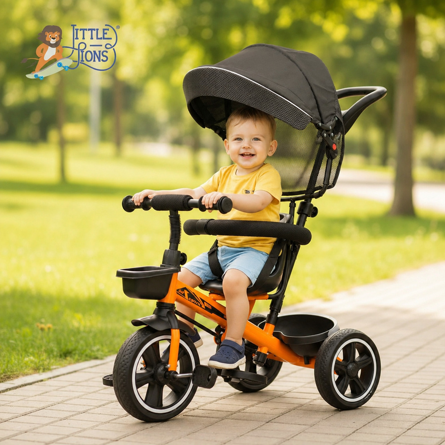 Image of Little lions Hyper Pro Orange Hyper 500 PRO Canopy /Plug N Play Trike /Baby Tricycle with Parental Control Tricycle (Orange)