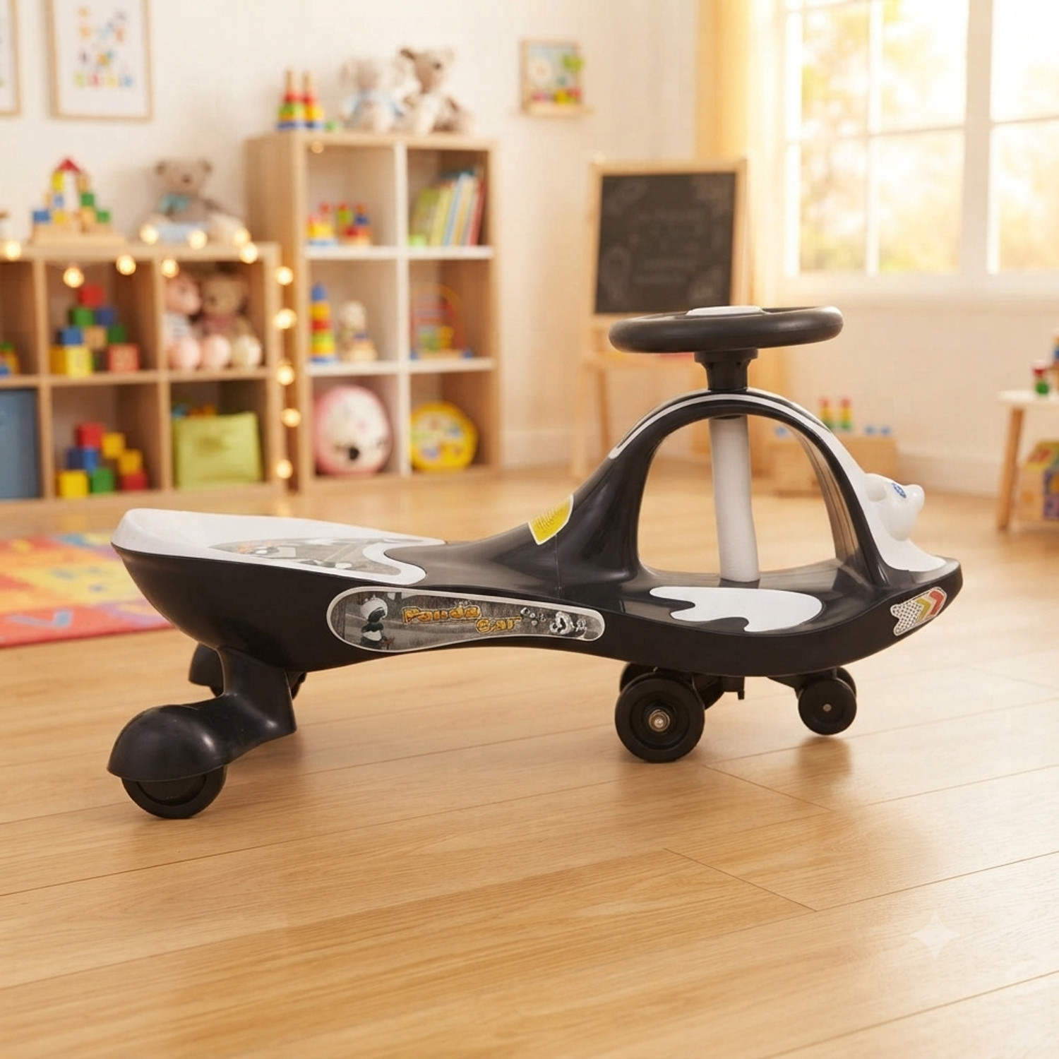 Image of DUGGI MUGGI Musical Panda Magic Car for Kids Rideons & Wagons Non Battery Operated Ride On Tricycle (Black, White)