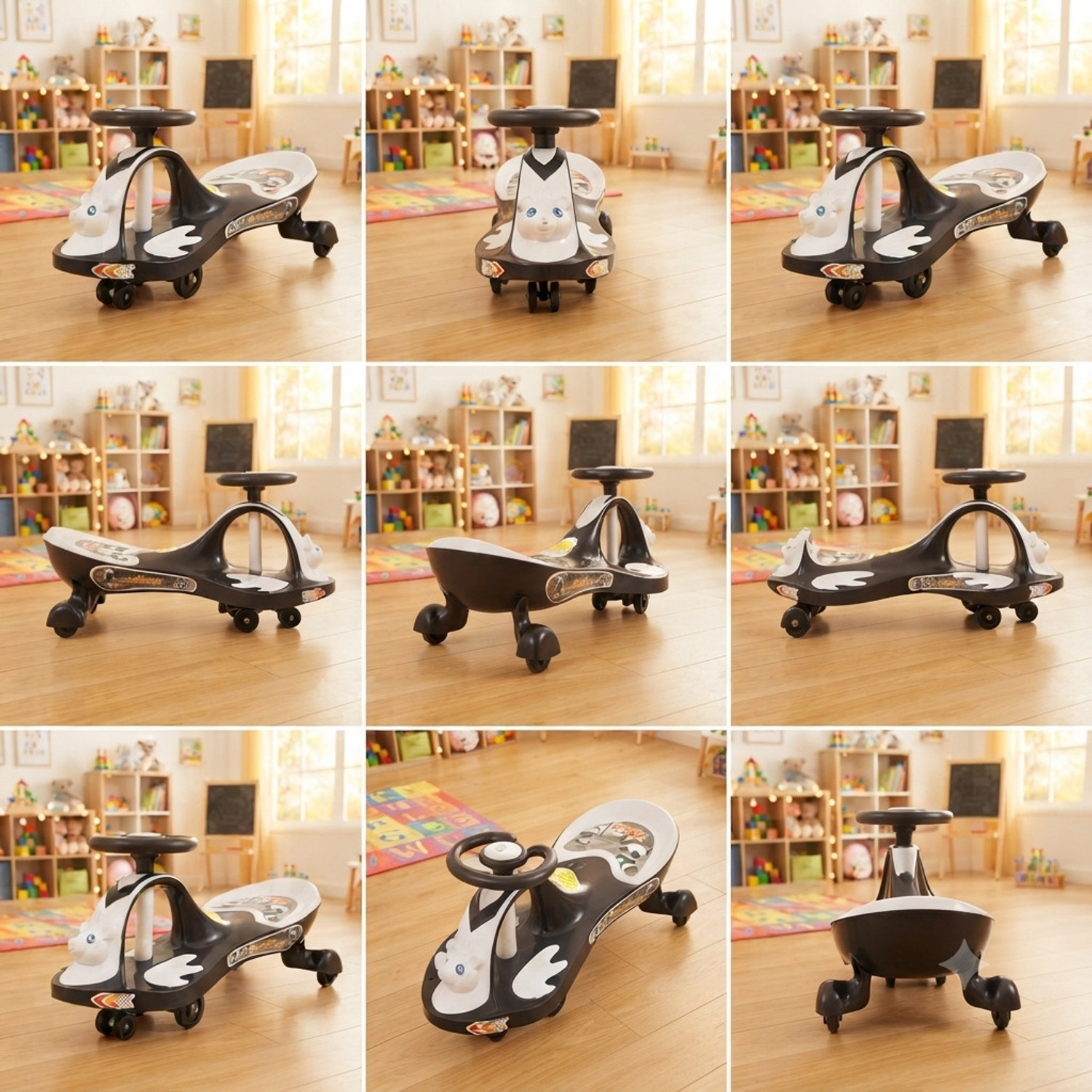 Image of DUGGI MUGGI Musical Panda Magic Car for Kids Rideons & Wagons Non Battery Operated Ride On Tricycle (Black, White)