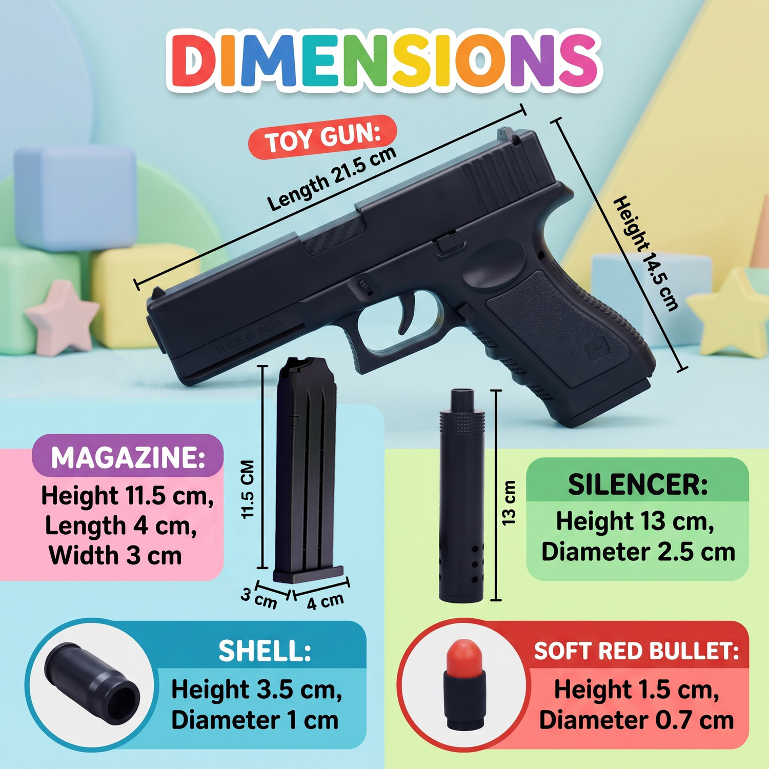 Image of GEX Kids Toy Gun with Soft Bullets, Silencer, magzine Action Reloading Gun Guns & Darts (Black)