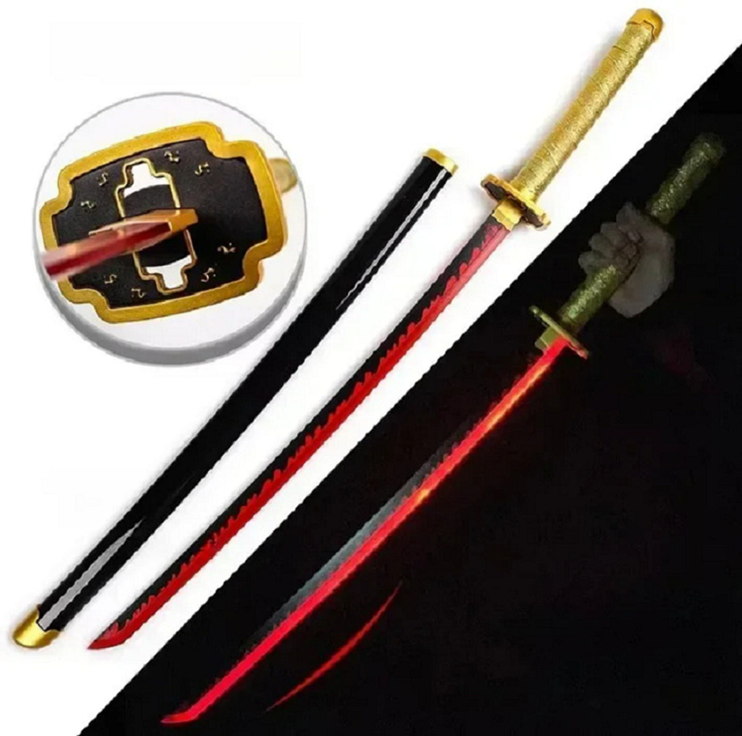 World Gift Mart Led Wooden Katana 104 Cm | Wooden Katanaâ Red Glowing Blade & Gold Handle Maces & Swords (Multicolor) - Image 1