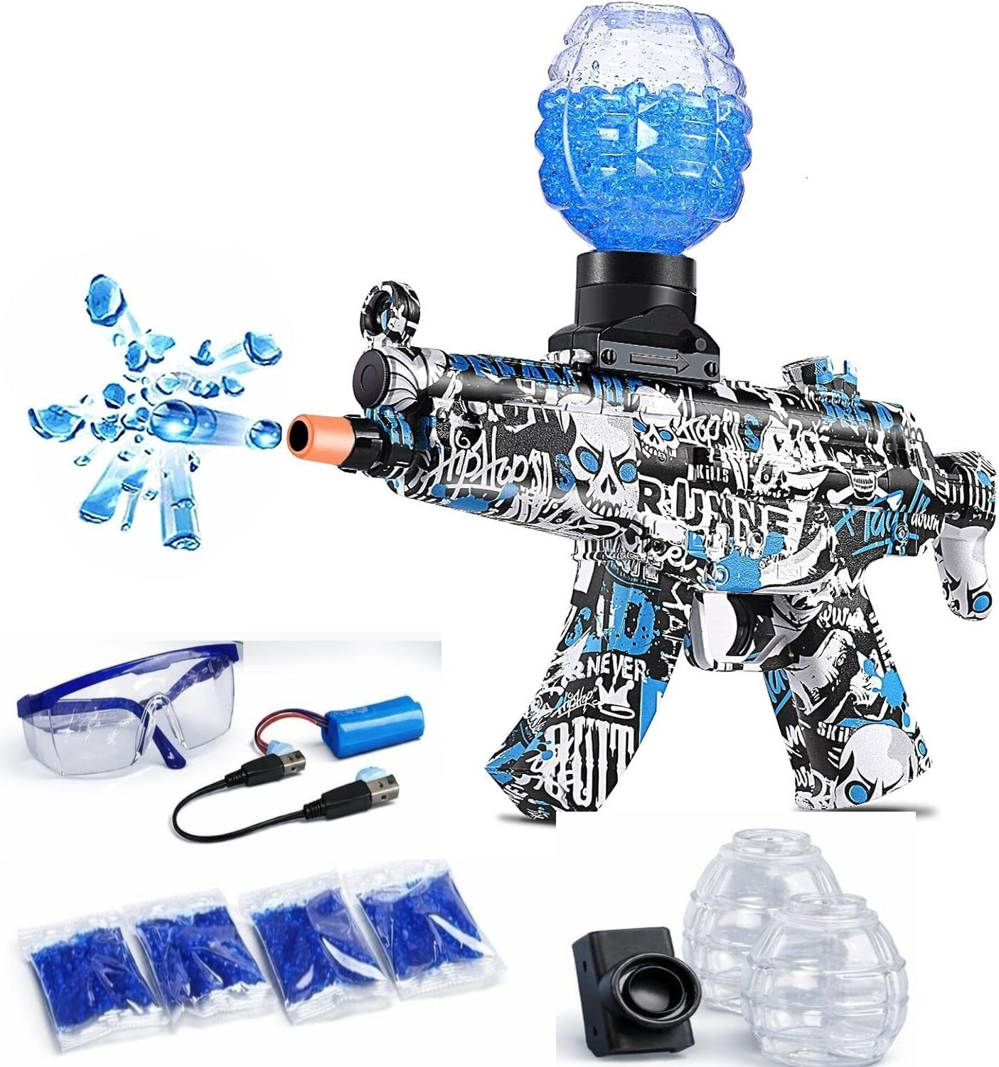 Image of Aaron Toy's Electric Automatic Gel Ball Blaster Toy Gun with Ammo | High-Speed Shooting Guns & Darts (Blue)