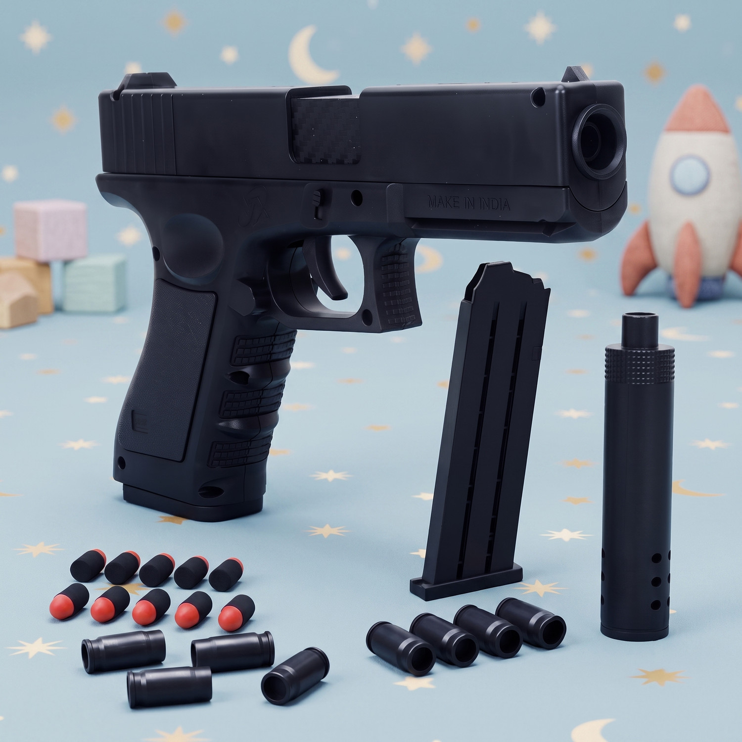 Image of GEX Kids Toy Gun with Soft Bullets, Silencer, magzine Action Reloading Gun Guns & Darts (Black)