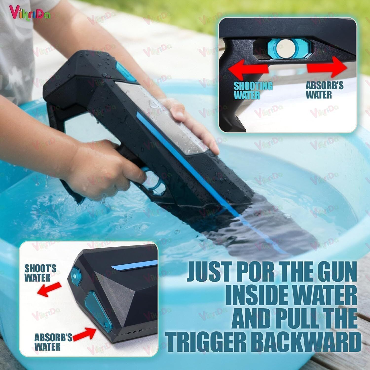Image of VikriDa 2001 Superior 2-in-1 Electric Water Gun Auto & Manual, 900ml, 26 Ft Water Gun (Multicolor)