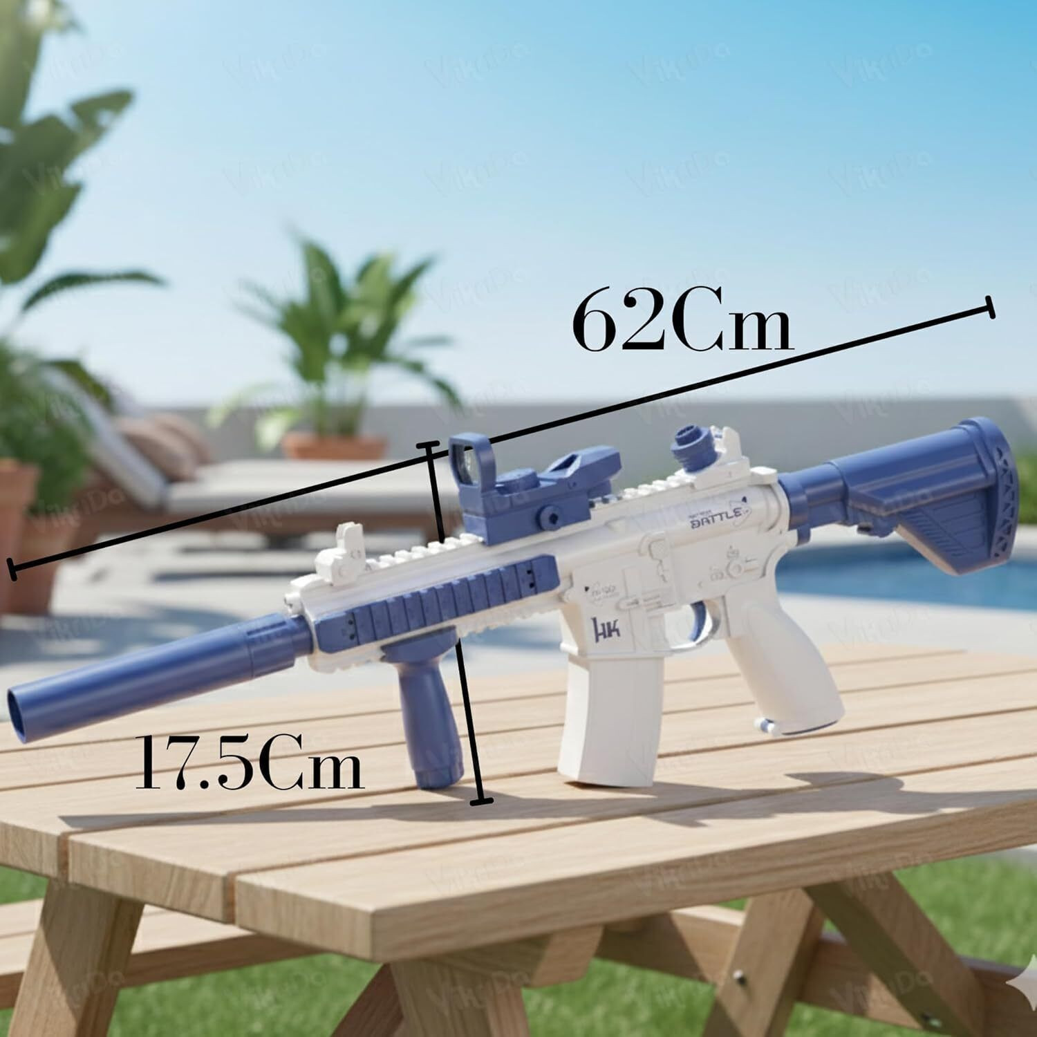 Image of VikriDa Electric Pichkari Long Range Shooting M416 with Single Batteries Water Gun (White, Blue)