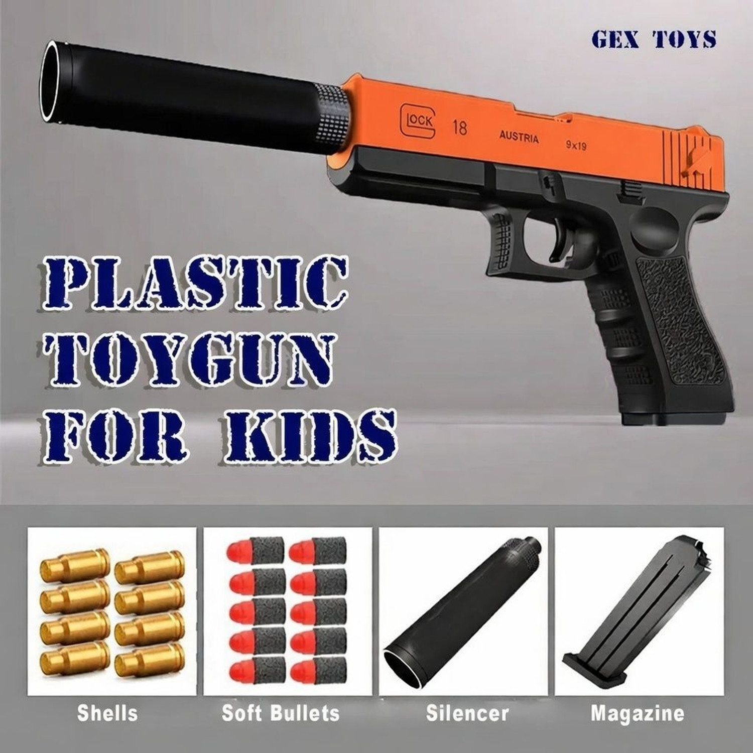 Image of GEX Kids Toy Gun with Soft Bullets & Magazine | Manual Soft Dart | Boys 10+ Years Guns & Darts (Orange)