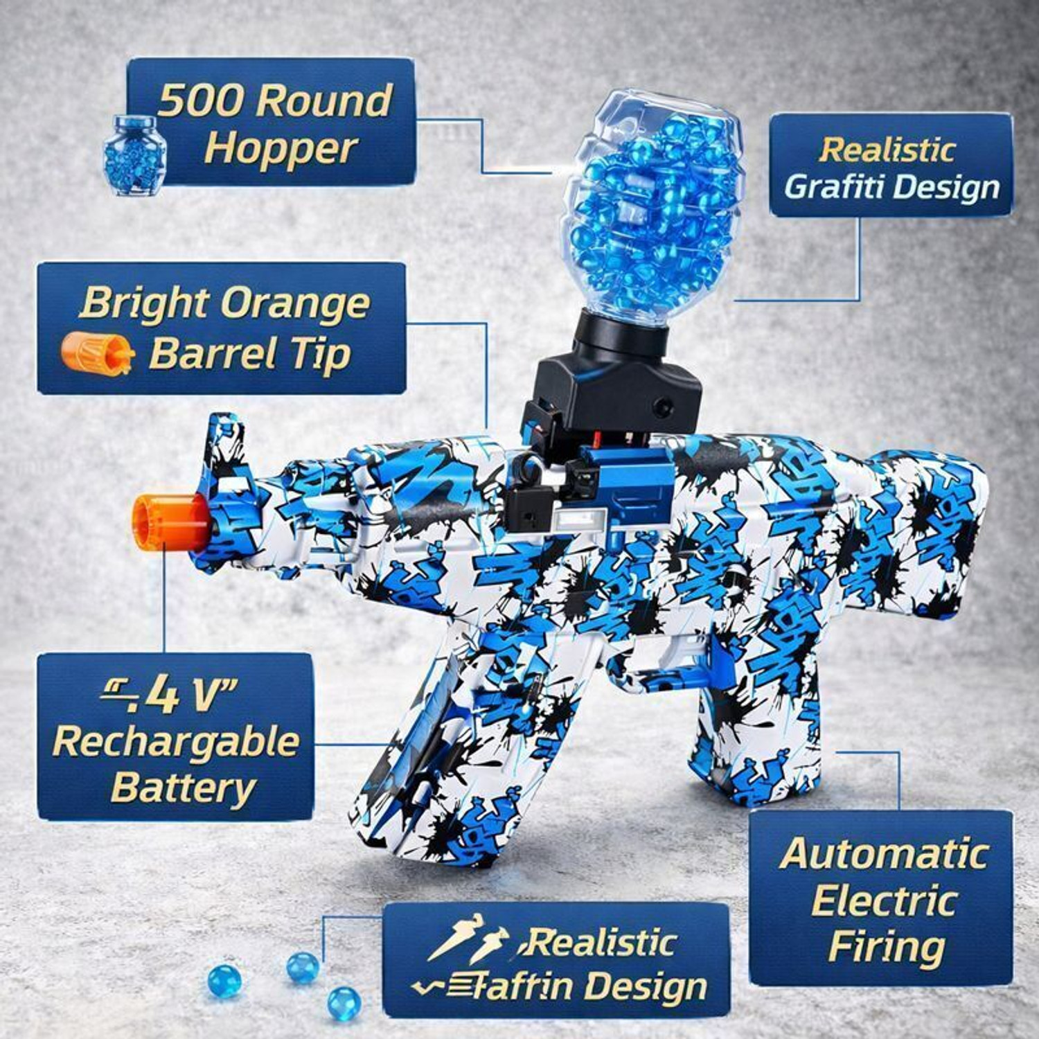 Image of Aaron Toy's Electric Automatic Gel Ball Blaster Toy Gun with Ammo | High-Speed Shooting Guns & Darts (Blue)