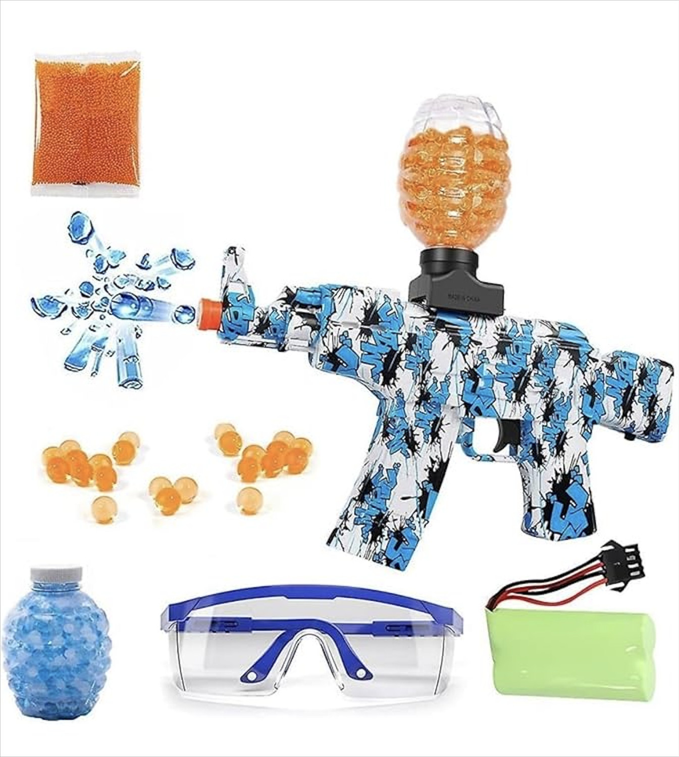 Image of VikriDa Electric Pichkari Long Range Shooting M416 with Single Batteries Water Gun (White, Blue)