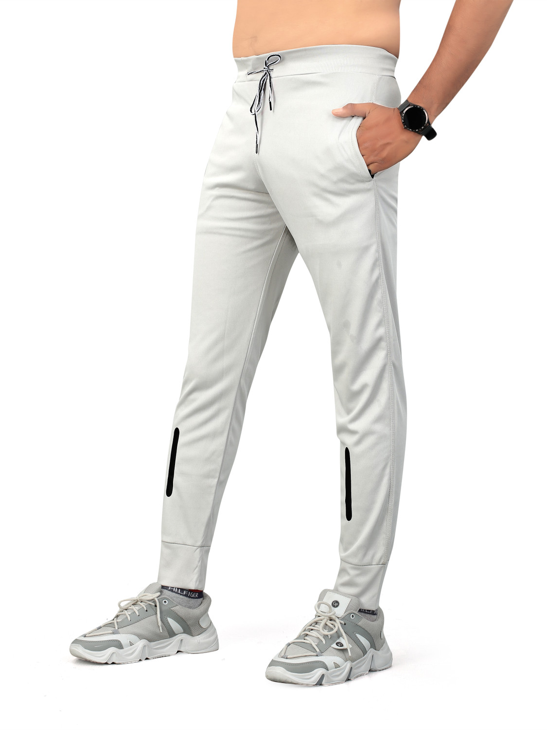 Image of Fruzis Fashion Pack of 2 Men Striped Dark Green, White Track Pants