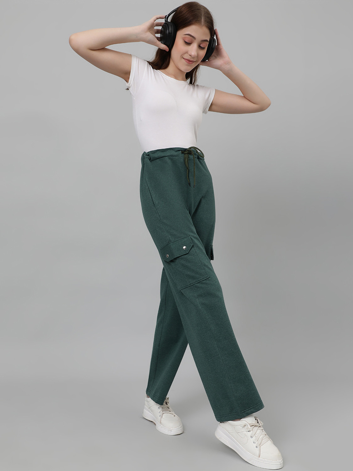 Image of KOTTY Women Solid Dark Green Track Pants