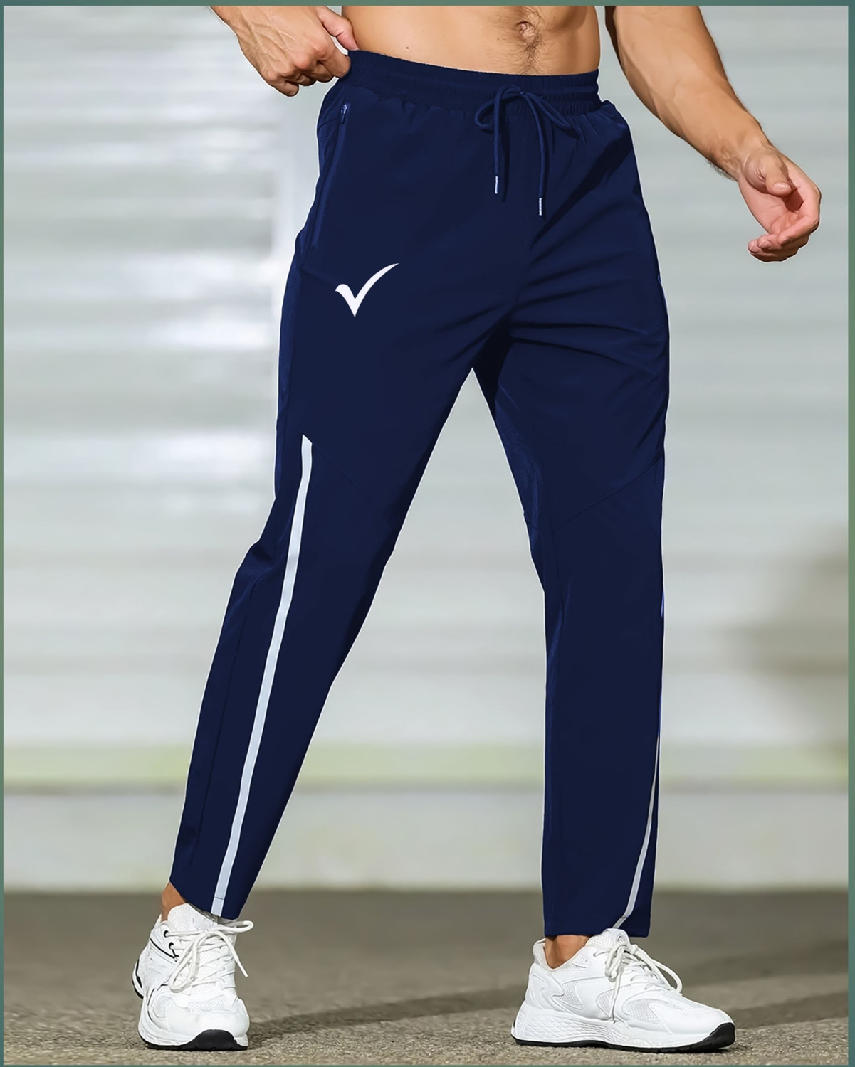 Image of Rathai Men Striped Dark Blue Track Pants