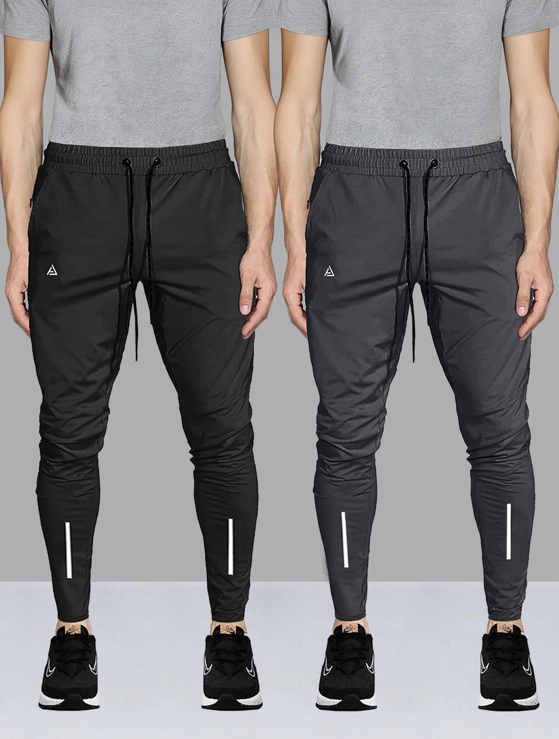 Image of FOXTER Pack of 3 Men Printed Black, Blue, Grey Track Pants