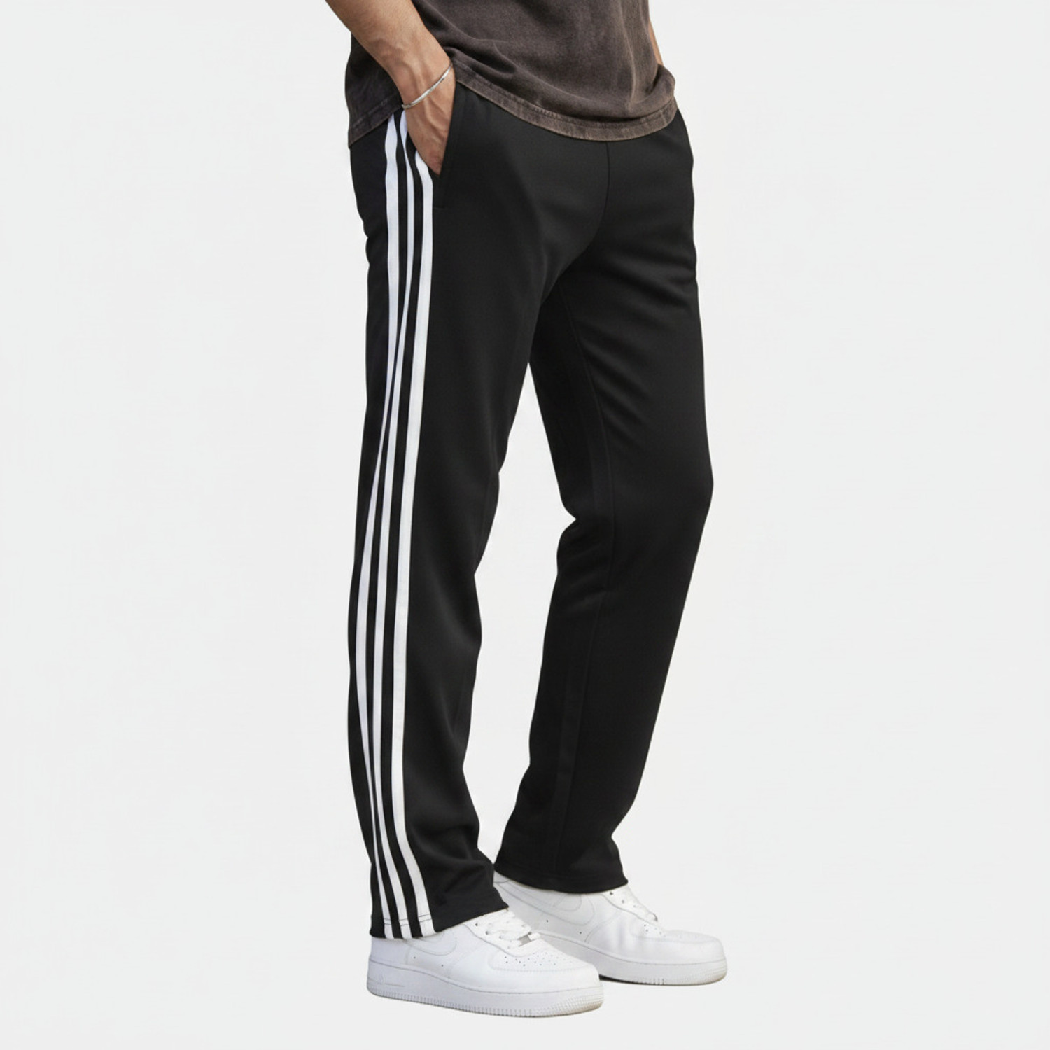 Image of SUHANDICRFATS Men Striped Black Track Pants