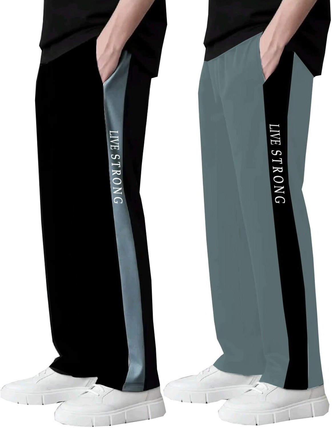 FLYZEN Men 2 Pack Black, Grey Track Pants - Image 1