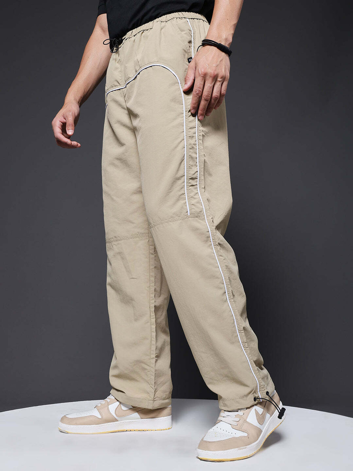 Image of Pronk Men & Women Striped Beige Track Pants