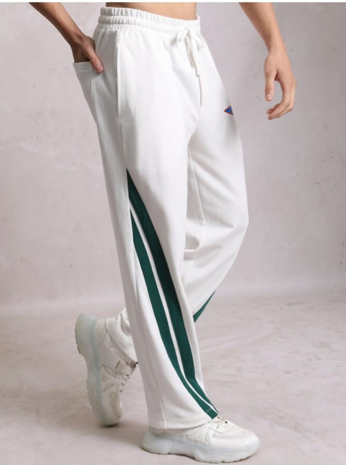 Image of Yaqr Men Striped White Track Pants