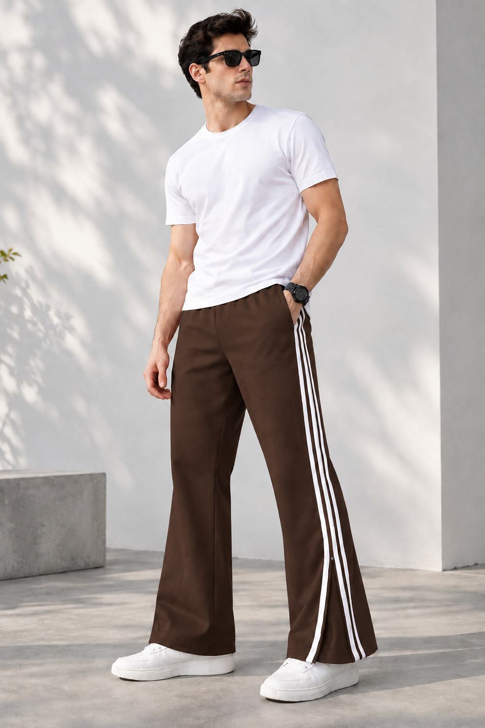 Rivastra Men Striped Brown Track Pants - Image 1