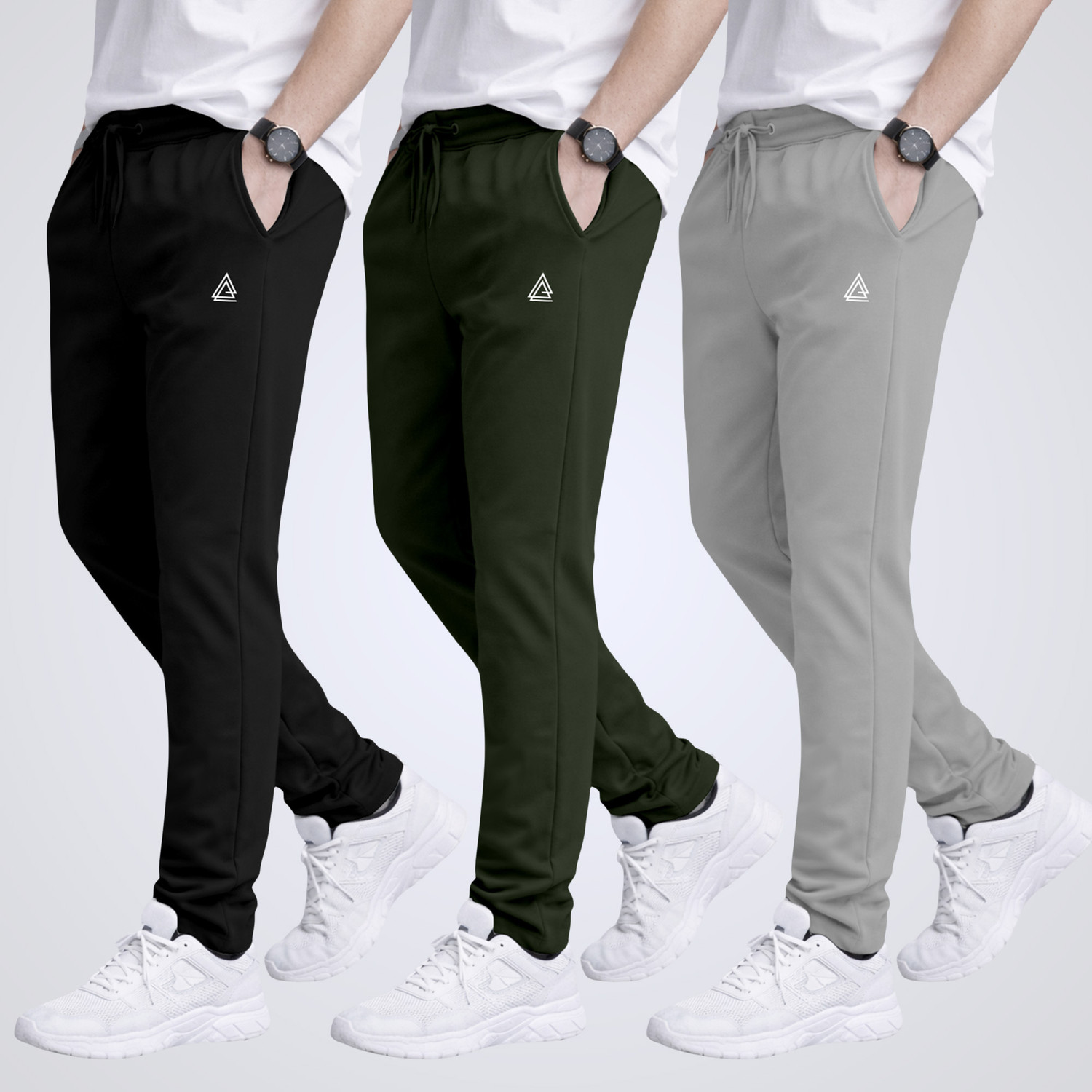 Image of HVBK Pack of 2 Men Solid Black, Blue Track Pants