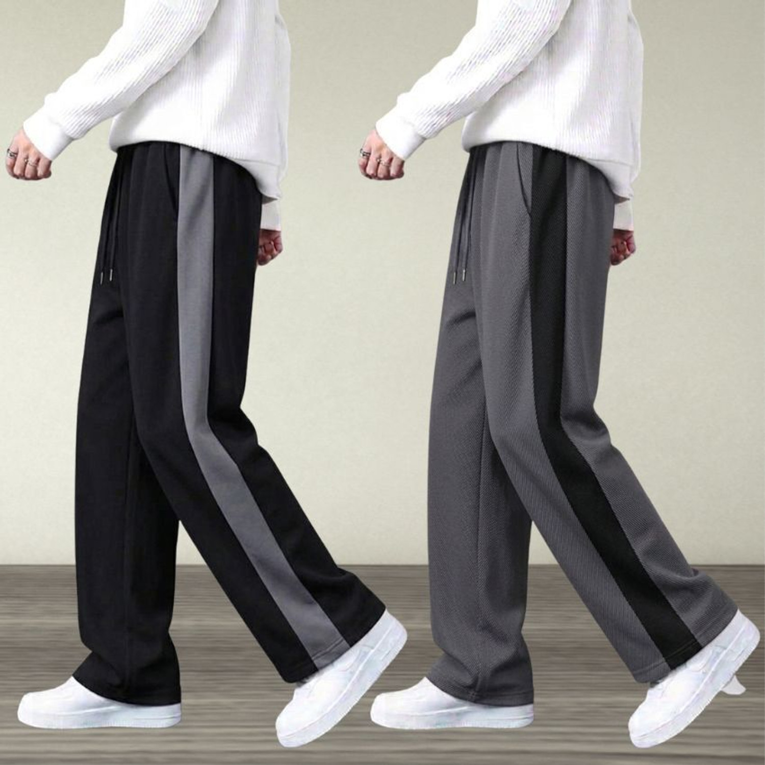 yanexa Striped Men Black, Grey Track Pants Pack of 2 - Image 6